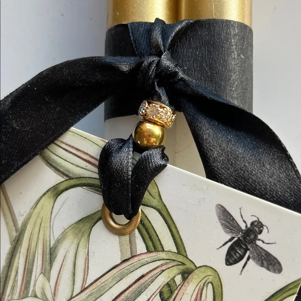 Candles White and Gold Candles with Black Ribbon